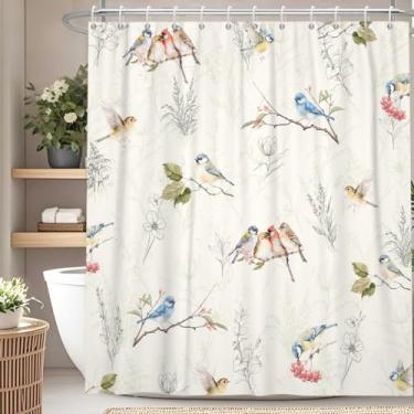 Imagem de OFILA Cortinas de chuveiro com flores e pássaros em aquarela para banheiro cortina de chuveiro floral natural primavera campo pastoral conjunto de cortinas de chuveiro 183 x 183 cm à prova d'água para