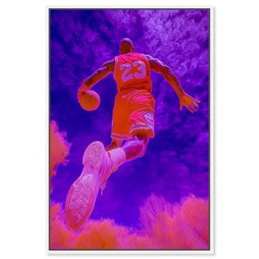 Imagem de Arte de parede Neon Bold Heavenly Basketball Canvas Print da Art Remedy, moldura branca, 50 x 76 cm