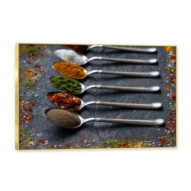 Imagem de NHLDZYH Molduras douradas. Temperos de imagem de cozinha moderna, impressão de arte, imagens para cozinha, decoração de parede de cozinha moderna. C28. 60 x 90 cm