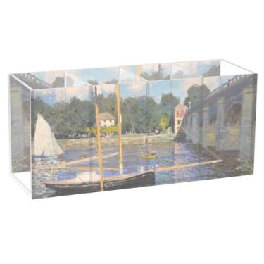 Imagem de TSENQUE Porta-lápis de mesa colorido Pont Argenteuil Claude Monet com estampa de acrílico fofo, copos de caneta, papelaria, artesanato, estética, decoração de mesa de escritório