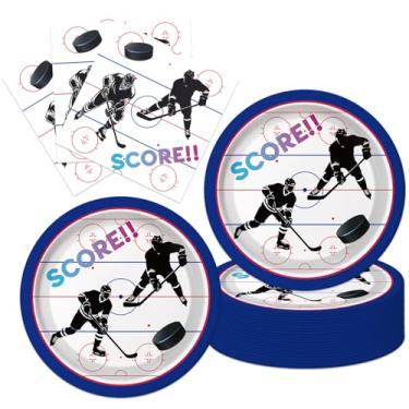 Imagem de CRINSLY 40 peças de decoração de aniversário de hóquei, esportes no gelo, pratos de papel e guardanapos, suprimentos de hóquei para decoração de chá de bebê