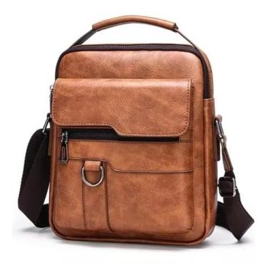 Imagem de Bolsa Transversal Masculina em Couro Sintético, Alça Ajustável, Design Vintage, Disponível em Preto e Marrom (Marrom)