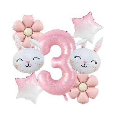 Imagem de Conjunto De Balões Rosa Número 1-9 De 32 Polegadas 7 Peças Coelho Marg