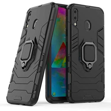 Imagem de Compatível com Samsung Galaxy M20 Capa Prova de Choque de Camada Dupla, Anel Giratório de 360 com Suporte de Celular para Carro (Preto)