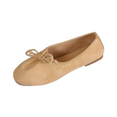 Imagem de Mocassins femininos casuais elegantes plus size respiráveis com cadarços frontais bico redondo bico fechado cadarço sola plana macia sapatos para ajuste seguro, Bege, 34