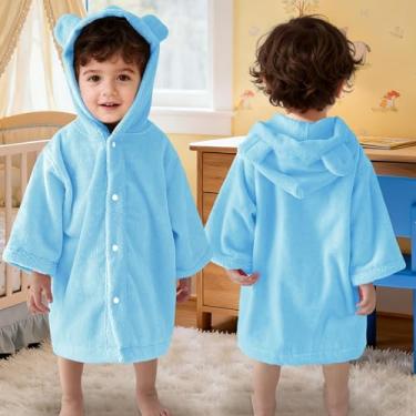 Imagem de VOOVA & MOVAS Toalha de banho com capuz para bebês | Ultra-absorvente e suave para a pele, 100% algodão para recém-nascidos, bebês – piscina, praia, hora do banho | Perfeito, azul