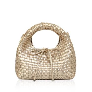 Imagem de JINMANXUE Mini bolsa feminina moderna, sacola de tecido, bolsa composta, bolsa de corrente de tricô, bolsas de ombro transversais, Laço champanhe, One Size, Tendência