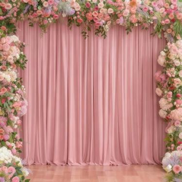 Imagem de Cortinas de fundo rosa escuro de 20 x 3 m para festas de casamento, cortinas de fundo de poliéster sem vincos para festas de aniversário, decoração de palco de chá de bebê, 1,2 x 3 m, 2 painéis