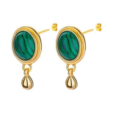 Imagem de Brincos De Gota D'água Em Pedra Turquesa Dourada Para Mulheres E Menin