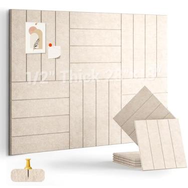 Imagem de AkuDecor Quadro de cortiça de 1,27 cm de espessura para escritório, pacote com 6 azulejos de parede de feltro - 71 cm x 45 cm com abas adesivas seguras, quadro de avisos grande, organizador de quadro