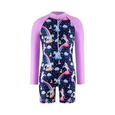 Imagem de Maiô Infantil Feminino De Manga Longa Raglan Com Estampa De Cavalo Fof