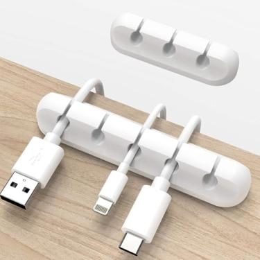 Imagem de Kit de gerenciamento de cabos, conjunto completo de clipes de cabo de silicone com 3, 5 e 7 compartimentos com adesivo 3M - pacote com 3 organizadores de cabos para mesa, escritório em casa, suporte