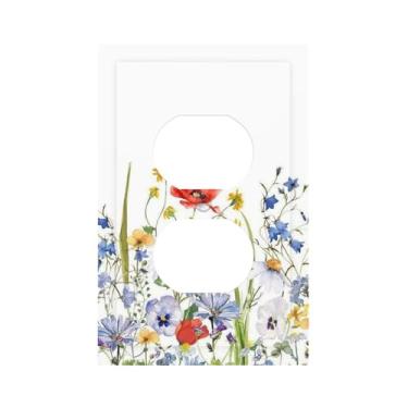 Imagem de Nadoabtm Capas de tomada em aquarela, buquê de flores silvestres, 1 gangue, duplex, capas de placa decorativa para interruptor de luz para decoração de quarto e sala de estar