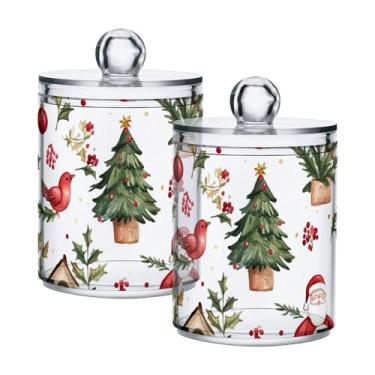 Imagem de xigua Pacote com 4 lindos suportes de Natal para bolas de algodão, cotonete – Frasco de plástico de boticário de armazenamento versátil transparente de 4 ml para banheiro e organização de