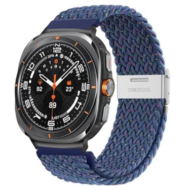 Imagem de HEPUP Para Galaxy Watch Ultra 47mm Pulseiras de relógio Nylon Elástico Trançado Solo Loop Strap Pulseira(Star Blue)