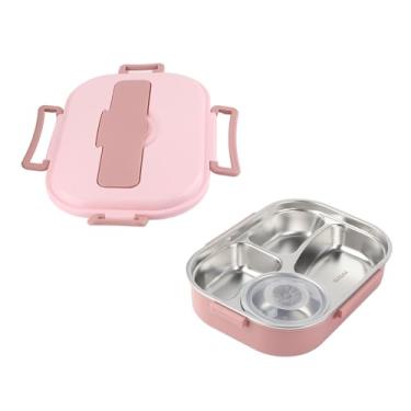 Imagem de GLOGLOW Lancheira de Aço Inoxidável Porta-refeições, 4 Grades, Capacidade de 1500ml, para Armazenamento de Cozinha Escolar e de Escritório (Lancheira de quatro compartimentos com tigela de #13)