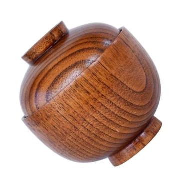 Imagem de SHOWERORO Tigela de comida de madeira com tampa, pequena tigela de sopa japonesa tradicional para lanches e pratos cozidos no vapor, utensílios de mesa elegantes resistentes a quebras para casa e