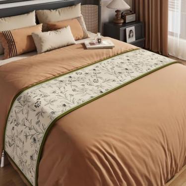 Imagem de Cachecol para cama de hotel, macio, sem rugas, proteção de cama, estampa de flores, colcha, decoração de quarto, toalha de cama sem desbotamento para solteiro, Queen King, tamanho branco2||Apenas 1