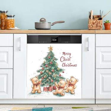 Imagem de xigua Linda capa magnética para lava-louças, árvore de Natal, adesivos magnéticos decorativos antiarranhões para painel de geladeira e lava-louças, decoração personalizada de cozinha doméstica 58 x 66
