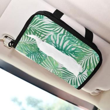 Imagem de SEHANY Porta-lenços de papel de carro com folhas verdes, caixa de lenços para carro, viseira solar, porta-guardanapos, dispensador de máscara de carro retangular, caixa de lenços de papel de veículo