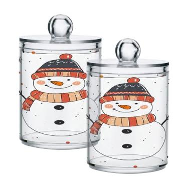 Imagem de xigua Pacote com 2 suportes para bonecos de neve de Natal para bolas de algodão, cotonete – Frasco de plástico de boticário transparente e versátil para armazenamento de maquiagem de banheiro