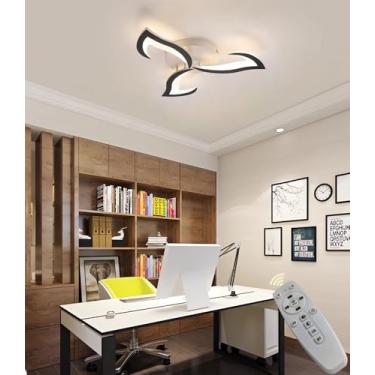 Imagem de Luminária de teto LED com controle remoto, formato de flor, para sala de estar, moderna e com intensidade de luz ajustável, ideal para quarto, escritório, casa de campo e apartamento (preta,