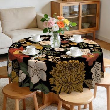 Imagem de Eikione Toalha de mesa redonda 178 cm, toalha de mesa floral preta à prova d'água e sem rugas, capas de mesa, decorações de verão para jantar em casa