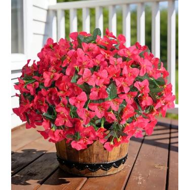 Imagem de Buganvílias falsas plantas artificiais flores para decoração externa primavera ao ar livre, 4 pacotes de flores vermelhas falsas de seda buganvílias ao ar livre, resistente a UV, aparência real para