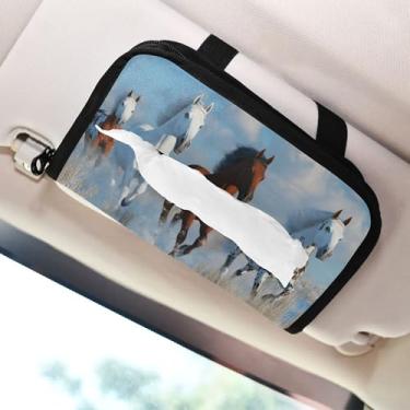 Imagem de SEHANY Suporte de lenços de carro Majestic Horse, caixa de lenços para carro, viseira solar, porta-guardanapos retangular, dispensador de máscara de carro, caixa de lenços de papel para automóveis