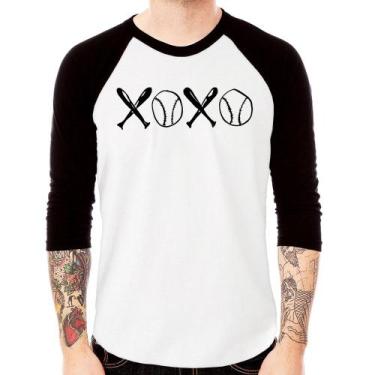 Imagem de Camiseta Raglan Xoxo Baseball Manga 3/4 - Foca na Moda, Branco, Preto,