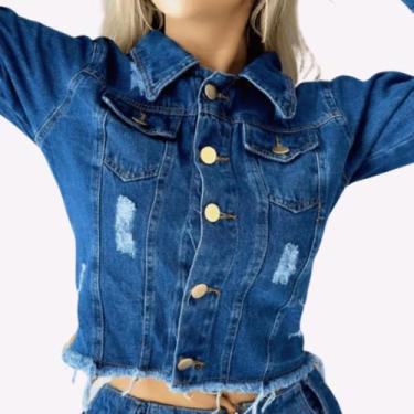 Imagem de Jaqueta Jeans Feminina Clássica sem Lycra com Botões Metálicos Valoriz