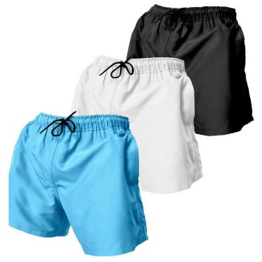 Imagem de Kit 3 Shorts Tactel Masculino Praia Liso com Bolsos Secagem Rápida e Ajuste-Masculino