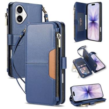 Imagem de Neiye Capa carteira compatível com iPhone 17 com porta-cartões fashion couro PU fecho magnético fecho de correr capa protetora para iPhone 17 capa carteira (6,3 polegadas - azul)