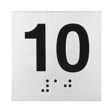 Imagem de PATIKIL Placa de número de sala de exame, placa número 10 cm x 10 cm com identificação autoadesiva em braille e tátil para assistência de escritório no centro de teste, preto em prata