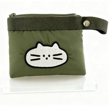 Imagem de Porta-moedas de gato com desenho coreano fofo, porta-chaves, carteira, fone de ouvido, batom, organizador, Verde, Tendência