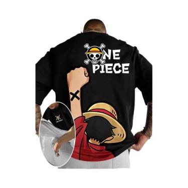 Imagem de Camiseta Gráfica Oversized Masculina Luffy Zoro Verão Y2k Algodão Casu