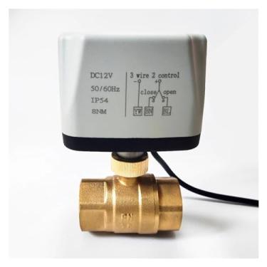 Imagem de Válvula esférica motorizada de furo total de 2,5 cm retorno de falha de energia DC12V, DN25 válvula de água elétrica de retorno de mola de 2 portas para aquecimento solar (DC12V a DC24V)