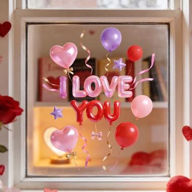 Imagem de Adesivos de janela de dia dos namorados adesivos coloridos de janela com laço pentagrama design decalques de janela de inverno para aniversário festa escolar feriado escritório portas de vidro