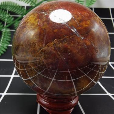 Imagem de FFIME Orbe de cristal de quartzo natural esfera de pedras preciosas ornamentos bola de quartzo de madeira pedras e cristais decoração de casa (cor: como mostrado, tamanho: 7 cm)