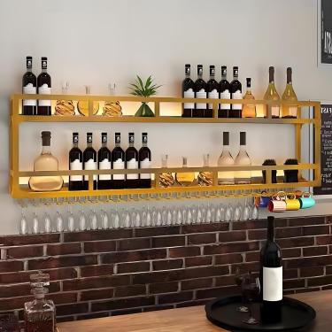 Imagem de Prateleira De Bar De Vinho Montada Na Parede Prateleira De Vinho Industrial Montada Na Parede Decorações De Armário De Vinho Doméstico Montado Na Parede Prat, Gold, 150x25x54cm/59x9x21in