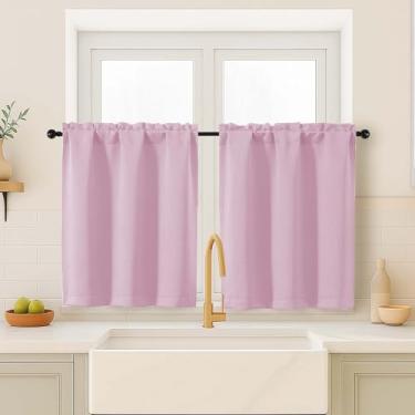 Imagem de OVZME Cortinas blecaute rosa para tratamento de janelas pequenas, cortinas curtas de janela de cozinha com bloqueio de luz sobre a pia, duas camadas de meia janela para porão de banheiro, 5 x 102 cm x