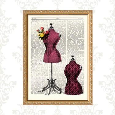 Imagem de Quadro Moldura Dourada Manequins De Costura 24X18Cm