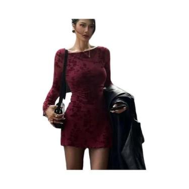 Imagem de Vestido De Pulôver De Malha De Manga Longa Com Decote Redondo Vermelho