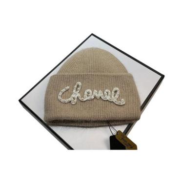 Imagem de Gorro De Inverno Feminino Quente De Tricô Com Pérolas E Pelo De Coelho
