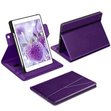 Imagem de DTTO Capa para iPad 9ª/8ª/7ª geração de 10,2 polegadas (2021/2020/2019), capa fólio de couro premium com rotação de 360 graus com suporte para lápis, roxo escuro