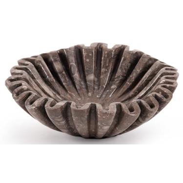 Imagem de SPESHSTONES Tigela decorativa de mármore, tigela de frutas de pedra oceânica de 20 cm para balcão de cozinha, centros de mesa e presentes, tigela grande com babados, tigelas recortadas estéticas para
