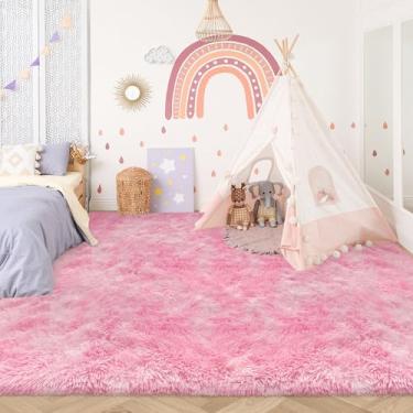 Imagem de TENNOLA Tapetes rosa 20 x 25 cm para quarto de meninas, tapete rosa fofo tingido para quarto, sala de estar, tapete felpudo, ultra macio, grosso, antiderrapante, para meninas, crianças, berçário