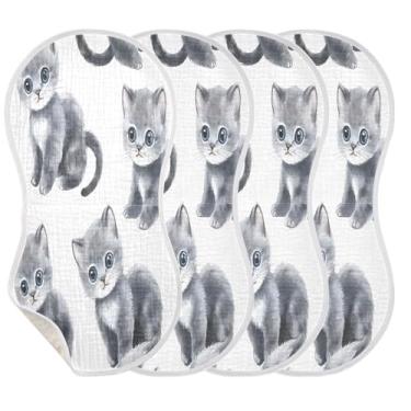Imagem de STAYTOP 4 peças de panos fofos para arrotos de gato de desenho animado - panos para arrotar para bebês meninos meninas e toalha de recém-nascido, panos grandes absorventes para arrotar