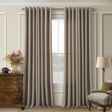 Imagem de Cortinas marrom caramelo 306 cm de linho sintético bronze ilhós semitransparentes não transparentes cortinas de privacidade Cottagecore boho casa de fazenda cortinas do chão ao teto para sala de estar