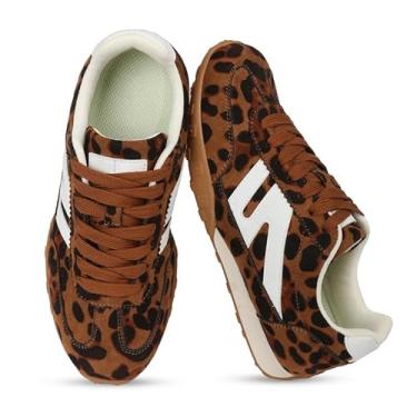 Imagem de Tênis feminino retrô moderno com palmilha de espuma, sapatos casuais para caminhada, tênis clássico, antiderrapante, confortável, Leopardo, 38